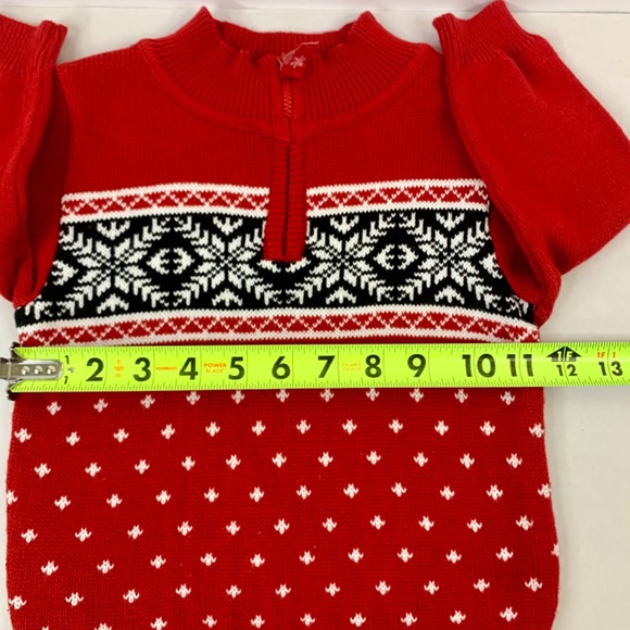 Fair Isle, red black & white quarter zip holiday cabincore pullover sweater - Picture 6 of 7